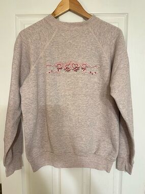 VTG 80s Pannill Women’s Pink Heathered Sweatshirt XL Hearts Ribbons Grandmacore